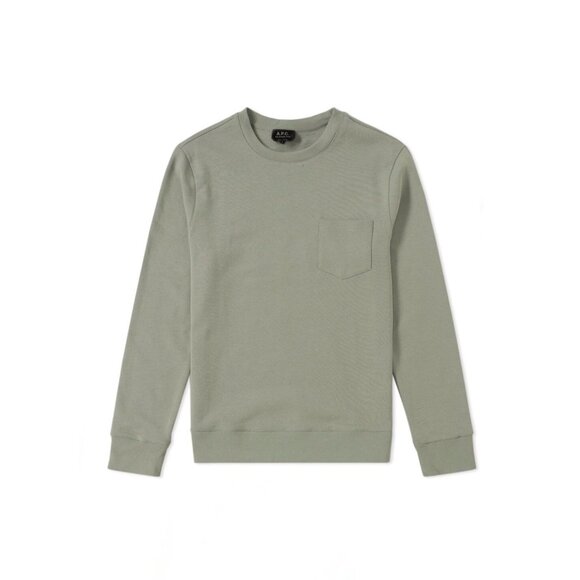 APC Worker Crew Neck Sage Green Cotton Terry Pocket Sweatshirt, Size XS - Picture 1 of 10